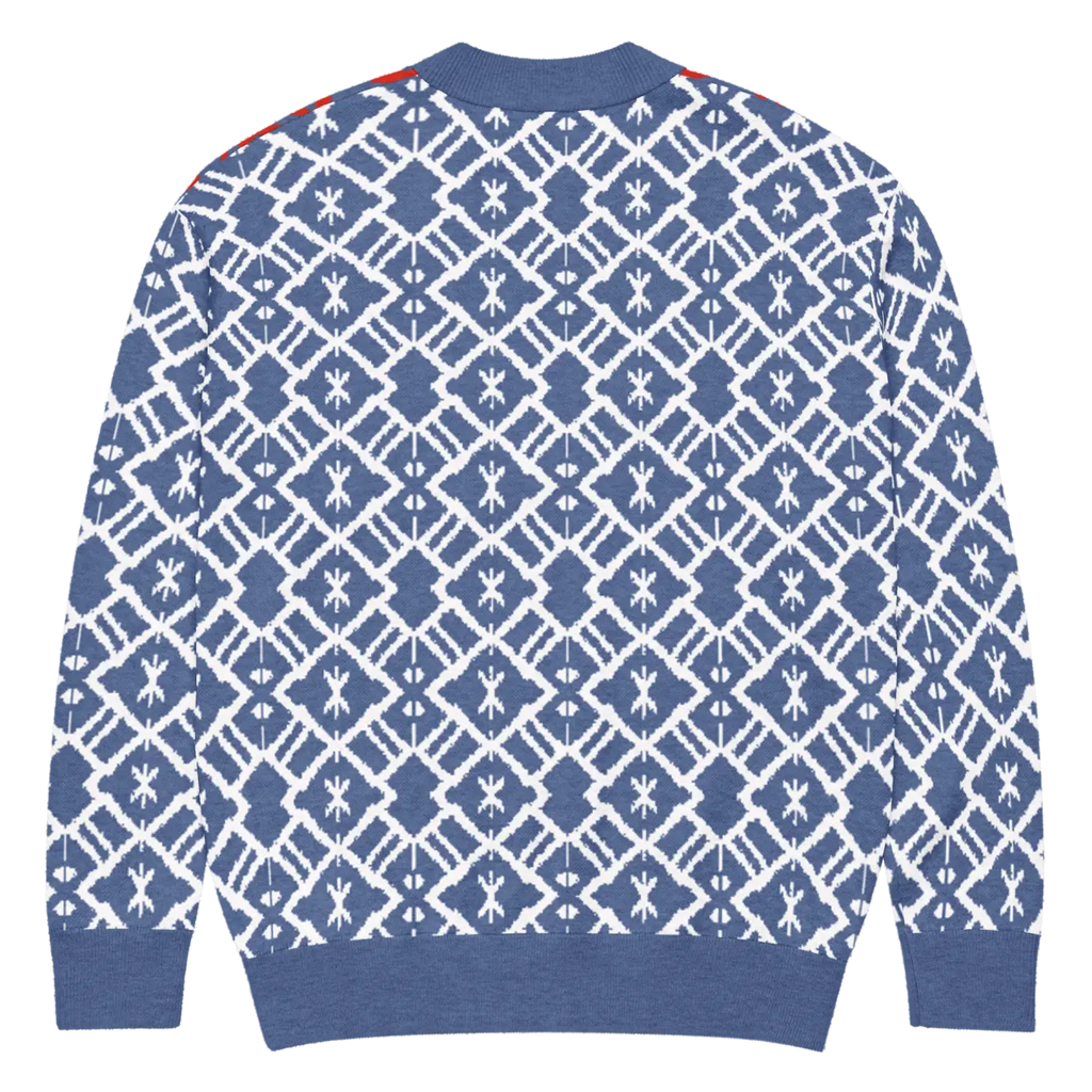 Burgundy Blue Patterned Sleeve Cardigan - Color Block Style - DipaliZ
