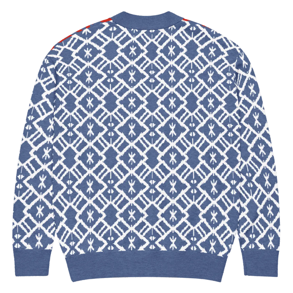 Burgundy Blue Patterned Sleeve Cardigan - Color Block Style - DipaliZ