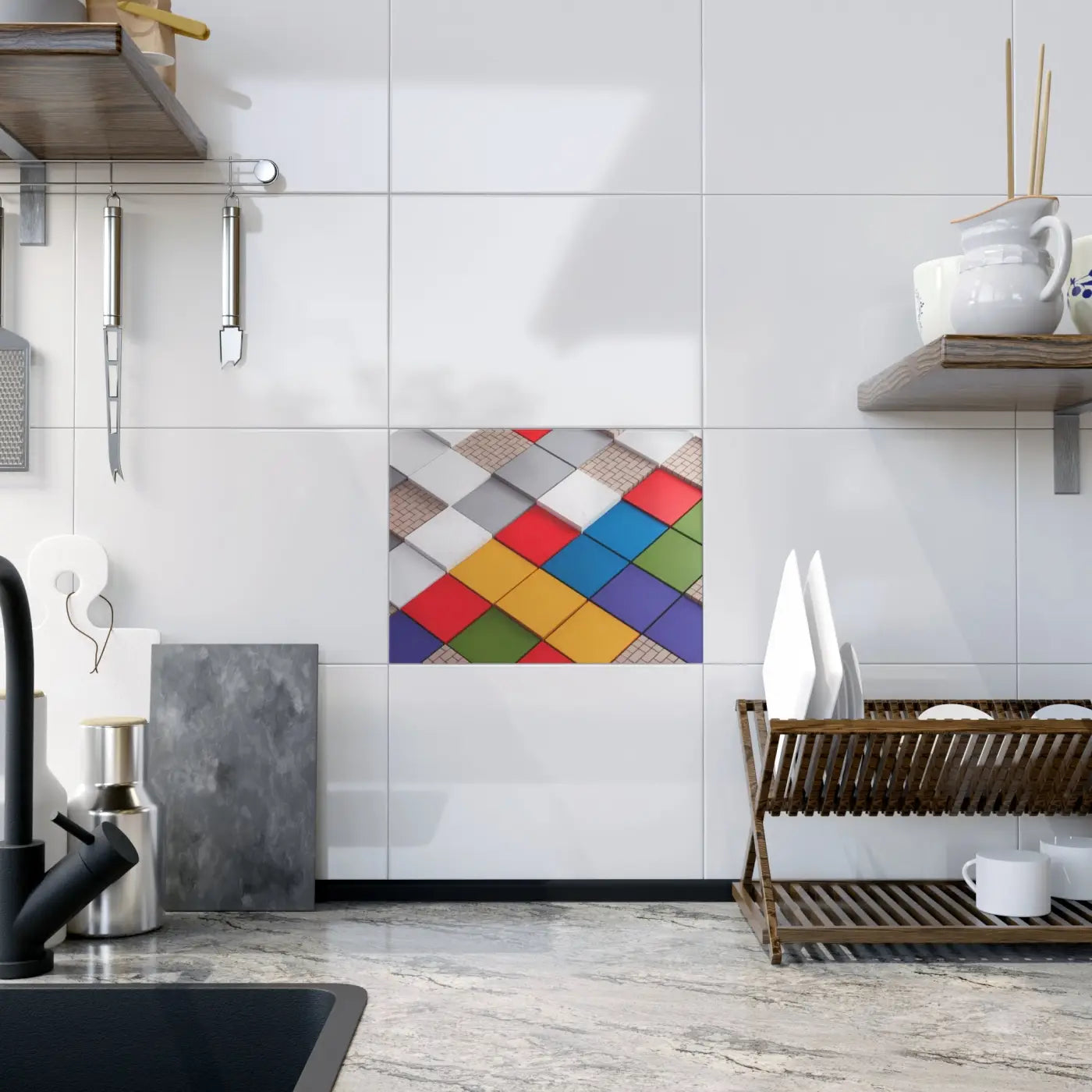 Vibrant Ceramic Photo Tiles - Colored Squares Pattern - DipaliZ