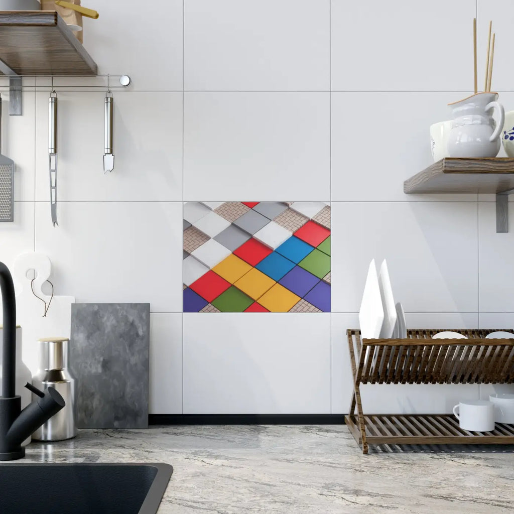 Vibrant Ceramic Photo Tiles - Colored Squares Pattern - DipaliZ