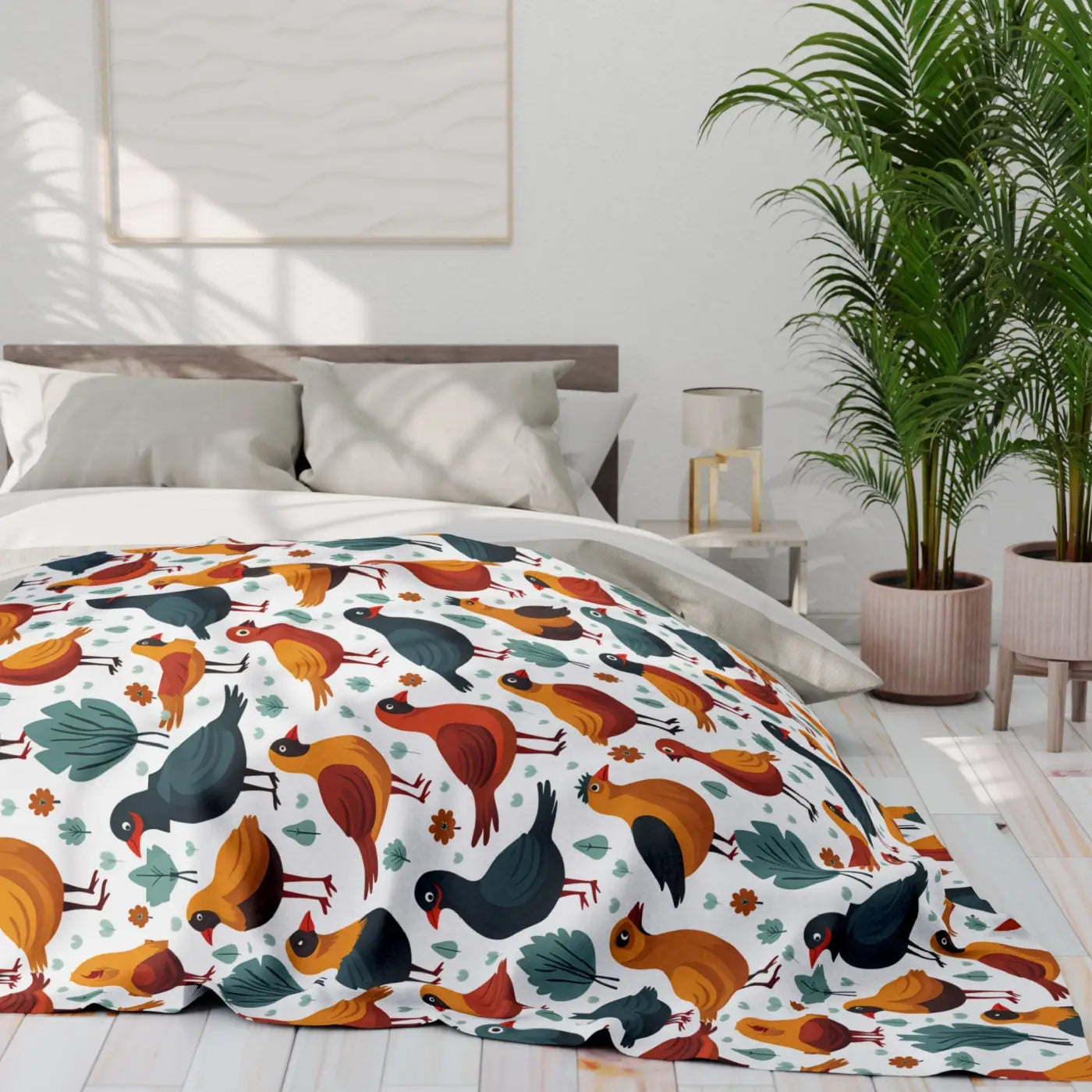 Vibrant Arctic Fleece Blanket - Colorful Birds Pattern - DipaliZ