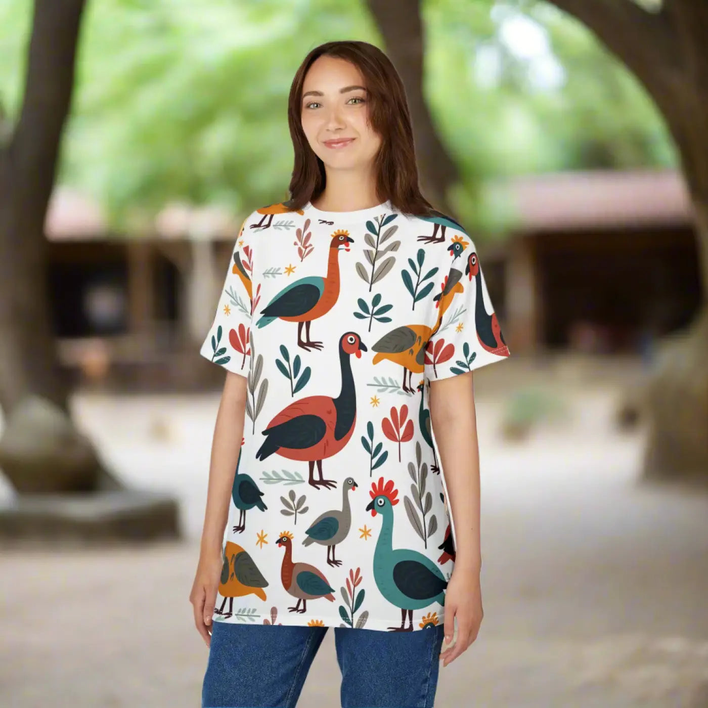 Colorful Birds Unisex Cut Sew Tee - Microfiber Knit - DipaliZ