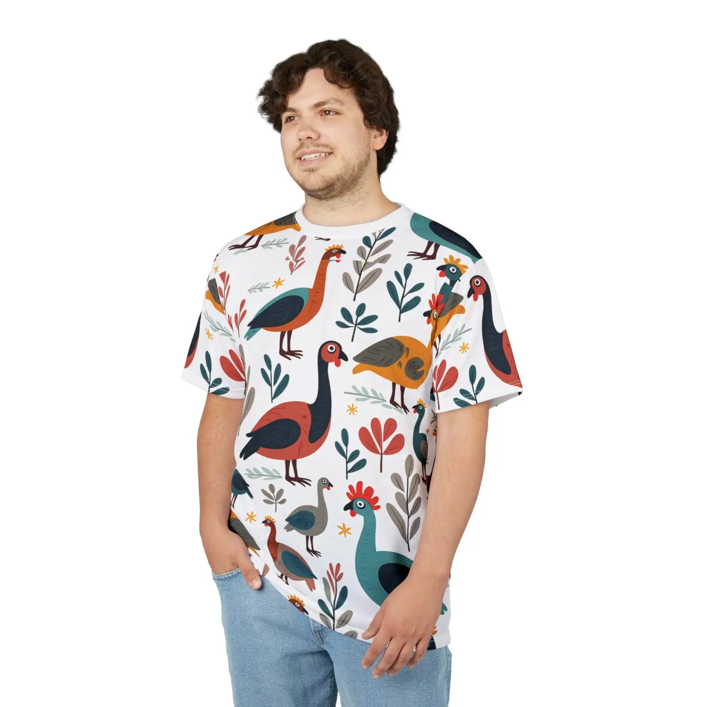 Colorful Birds Unisex Cut Sew Tee - Microfiber Knit - DipaliZ