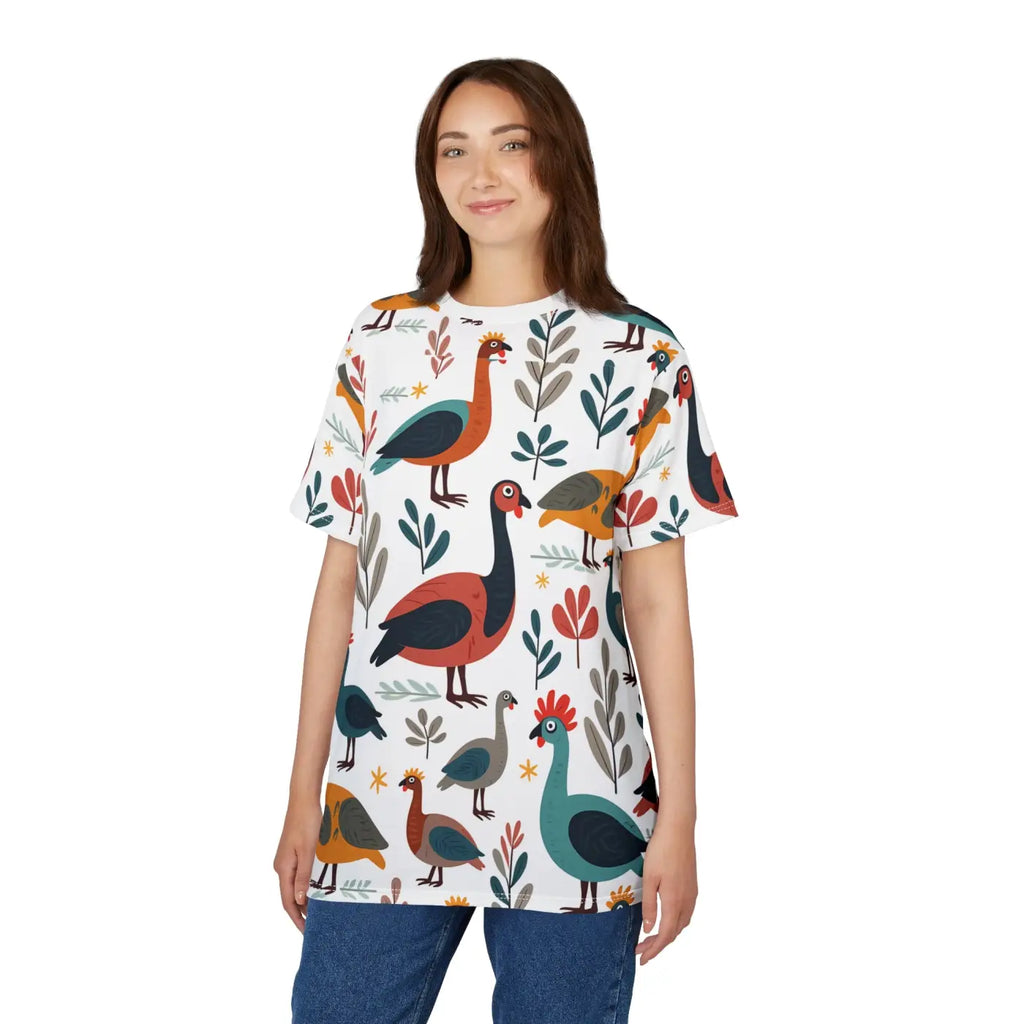 Colorful Birds Unisex Cut Sew Tee - Microfiber Knit - DipaliZ