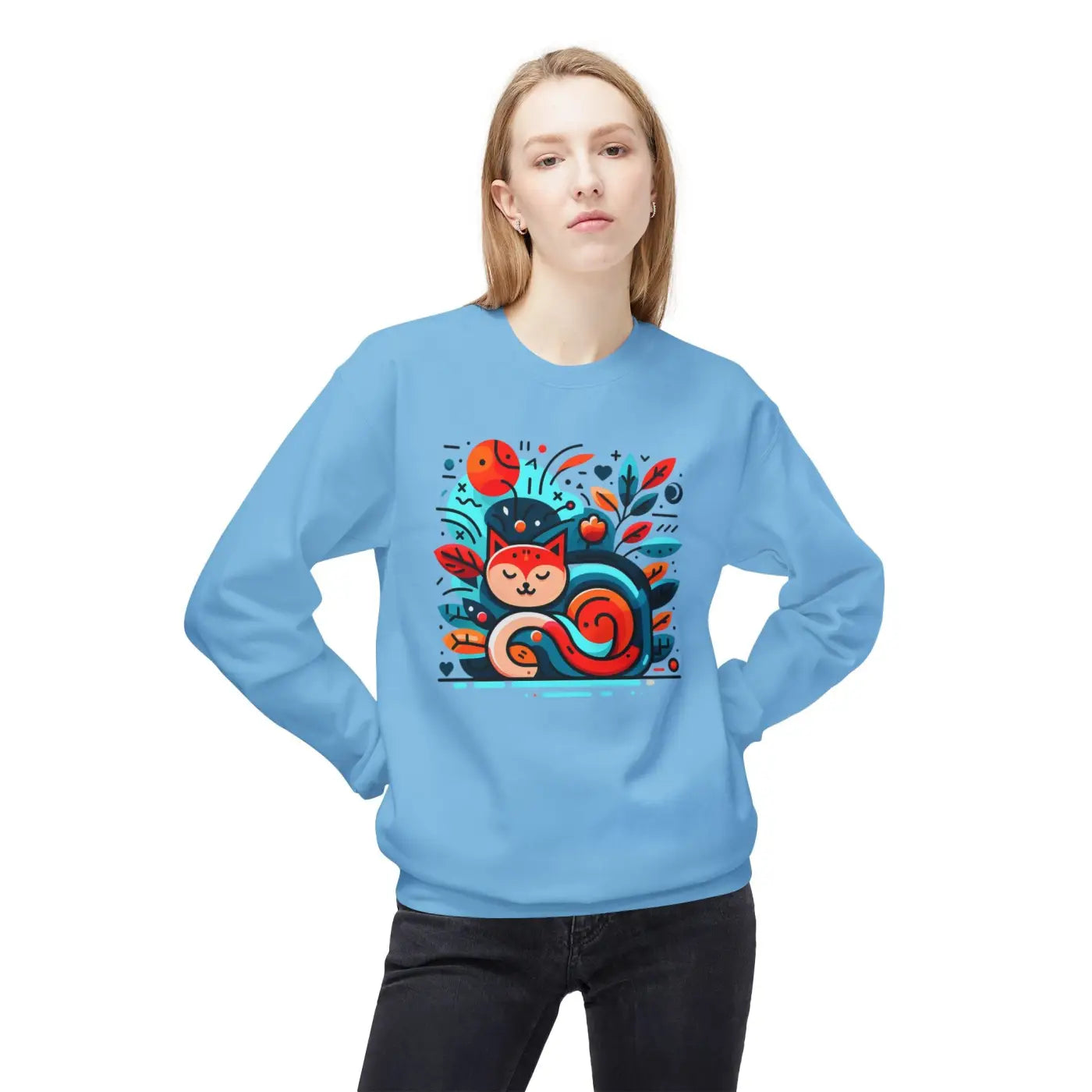 Colorful Cat Softstyle Fleece Sweatshirt - Cozy Vibrance - DipaliZ