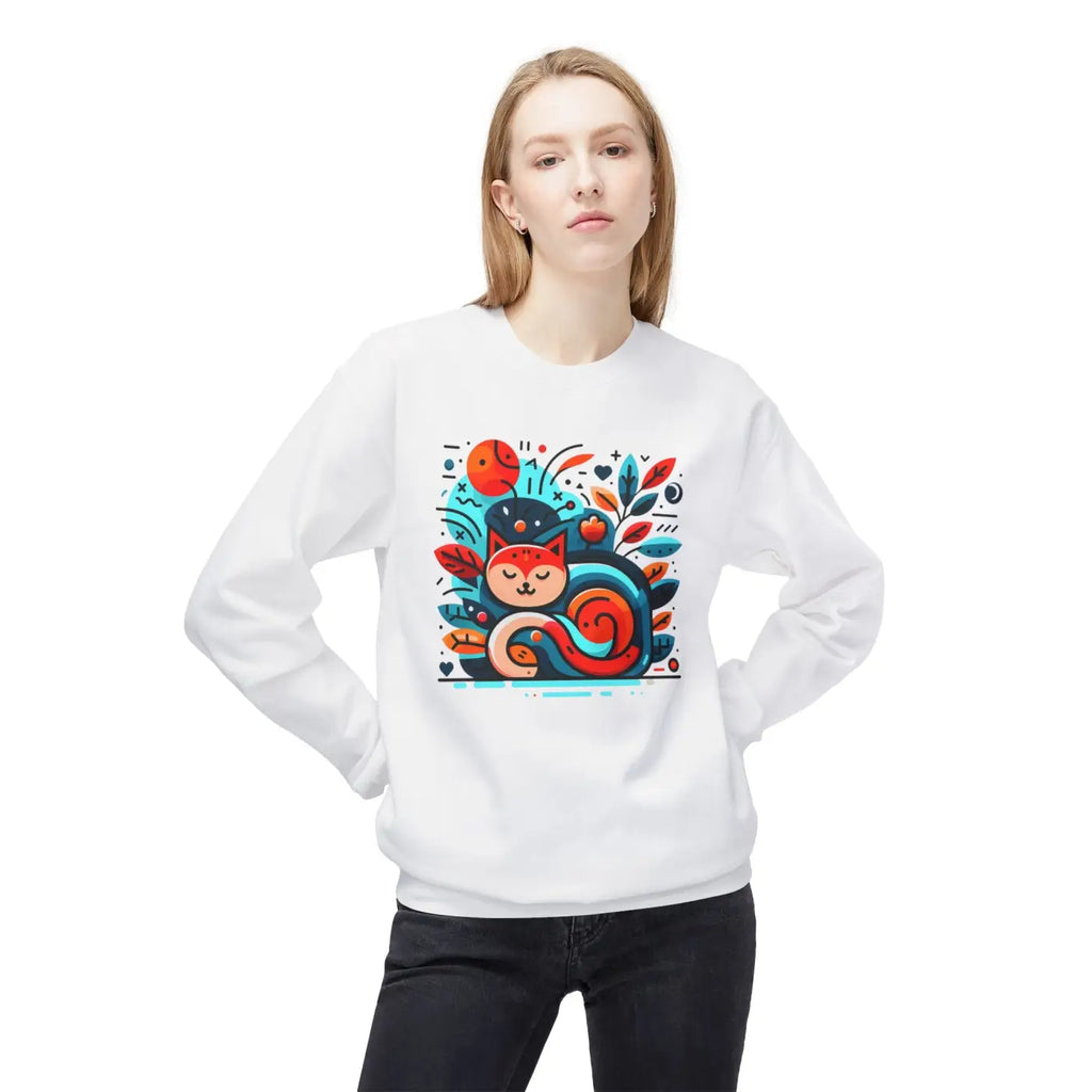 Colorful Cat Softstyle Fleece Sweatshirt - Cozy Vibrance - DipaliZ