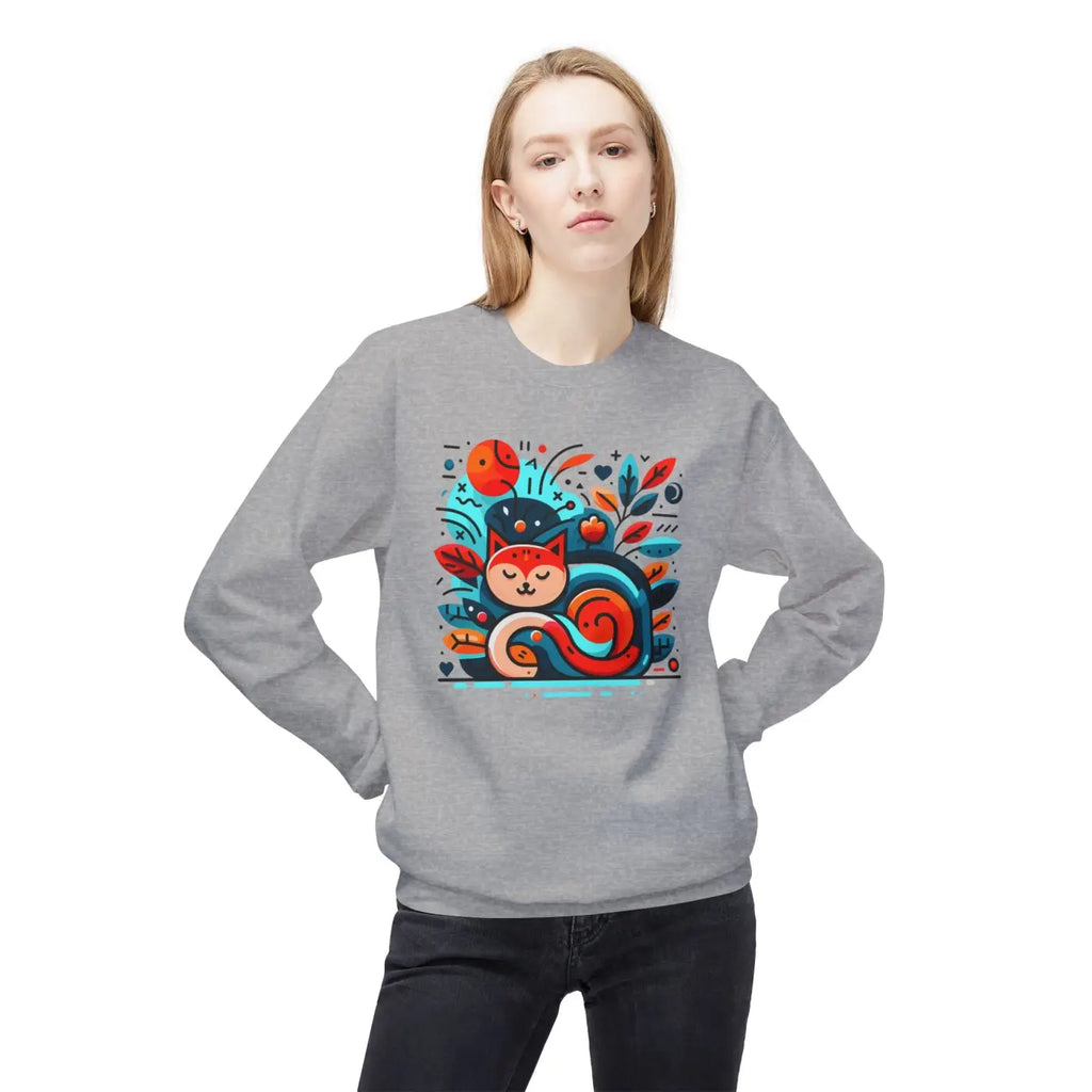Colorful Cat Softstyle Fleece Sweatshirt - Cozy Vibrance - DipaliZ