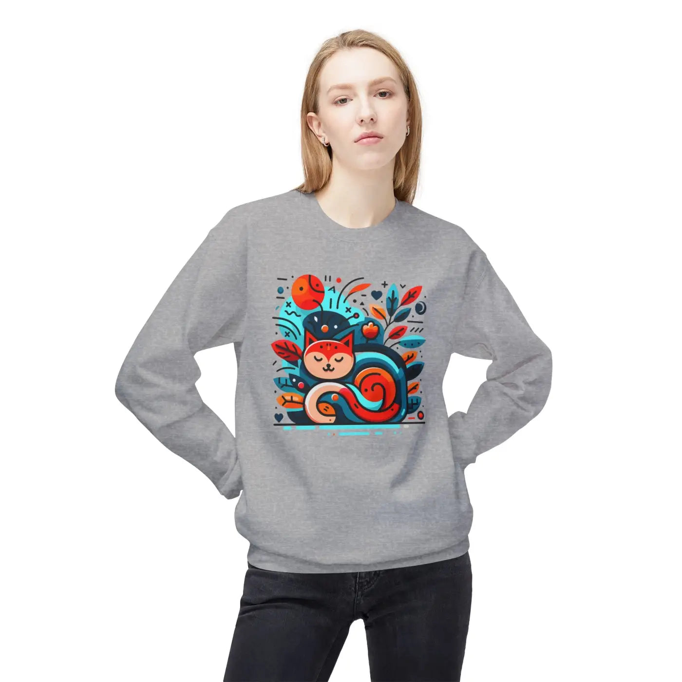 Colorful Cat Softstyle Fleece Sweatshirt - Cozy Vibrance - DipaliZ