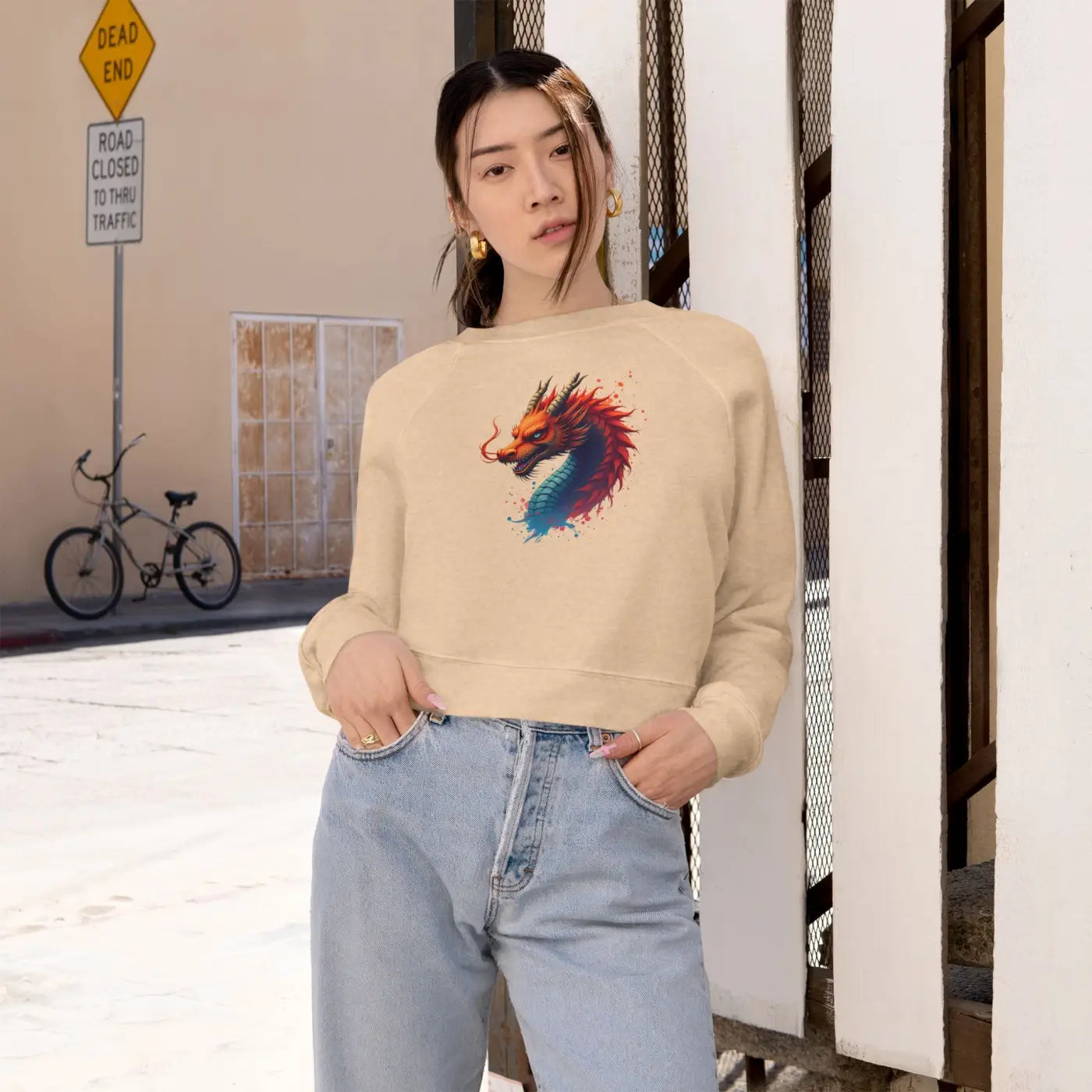 Colorful Dragona Cropped Fleece Pullover - Cozy Style - DipaliZ