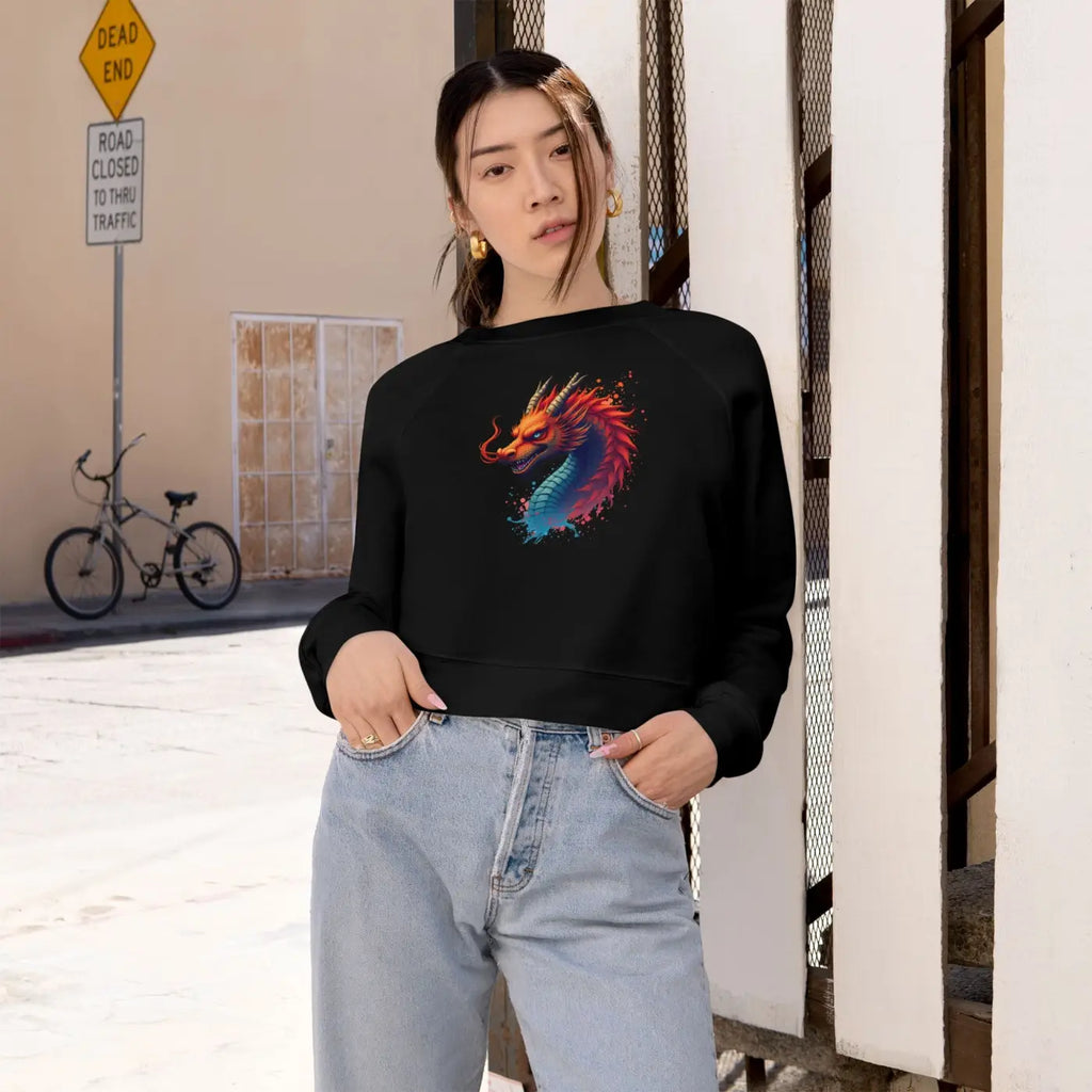 Colorful Dragona Cropped Fleece Pullover - Cozy Style - DipaliZ