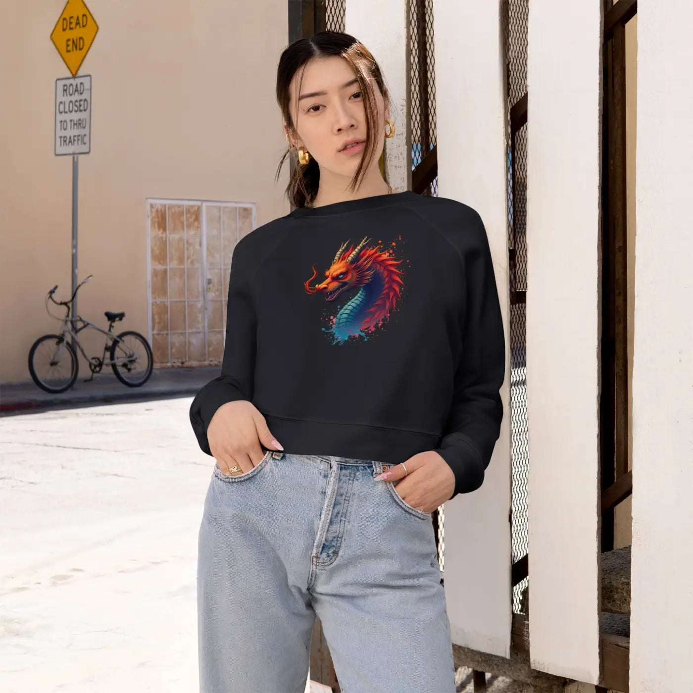 Colorful Dragona Cropped Fleece Pullover - Cozy Style - DipaliZ