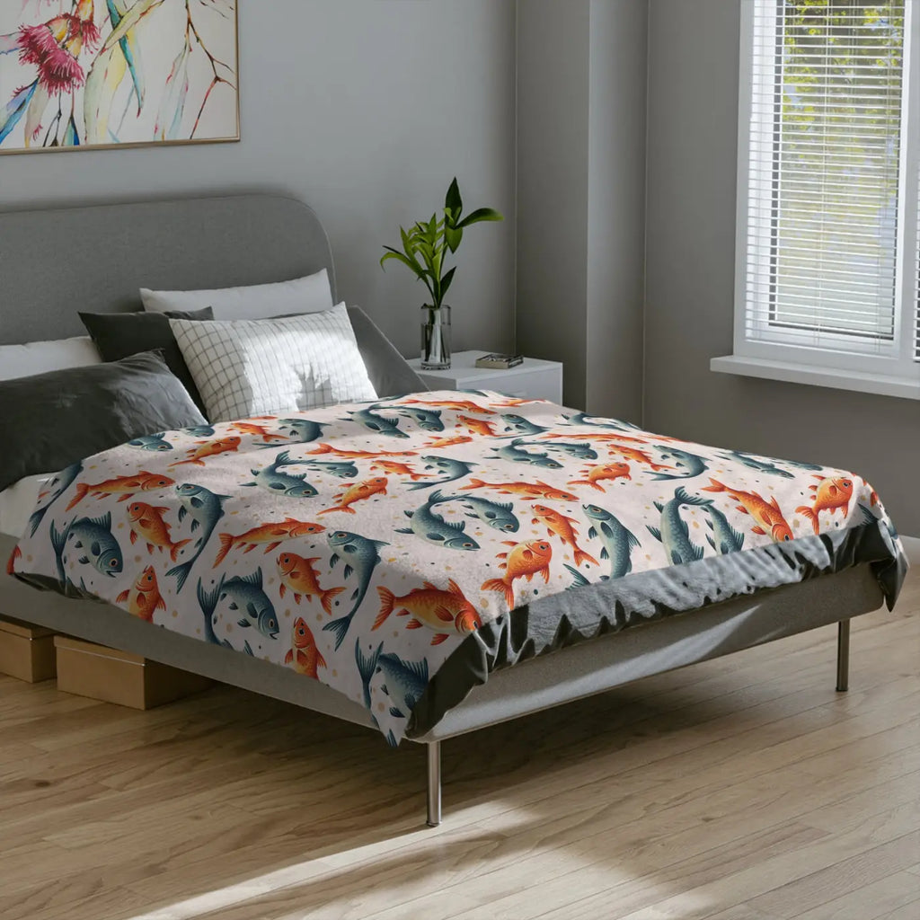 Vibrant Fish Pattern Microfiber Blanket - Ocean Inspired - DipaliZ