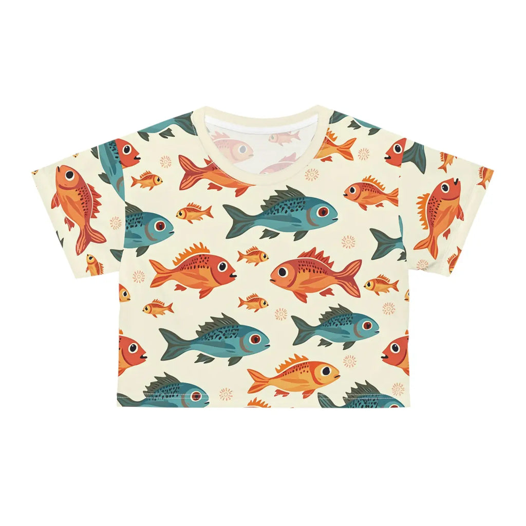 Colorful Fishes Print Crop Tee - Trendy Fashion - DipaliZ