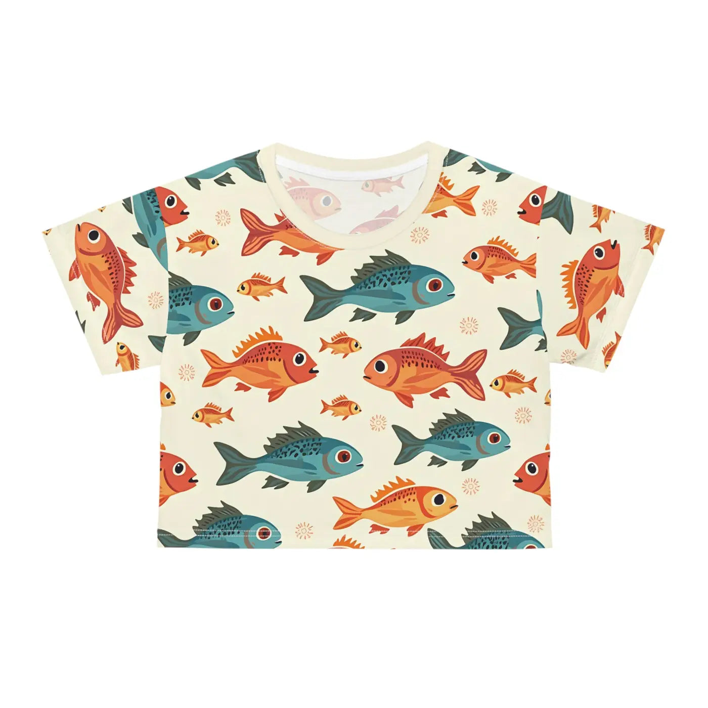 Colorful Fishes Print Crop Tee - Trendy Fashion - DipaliZ