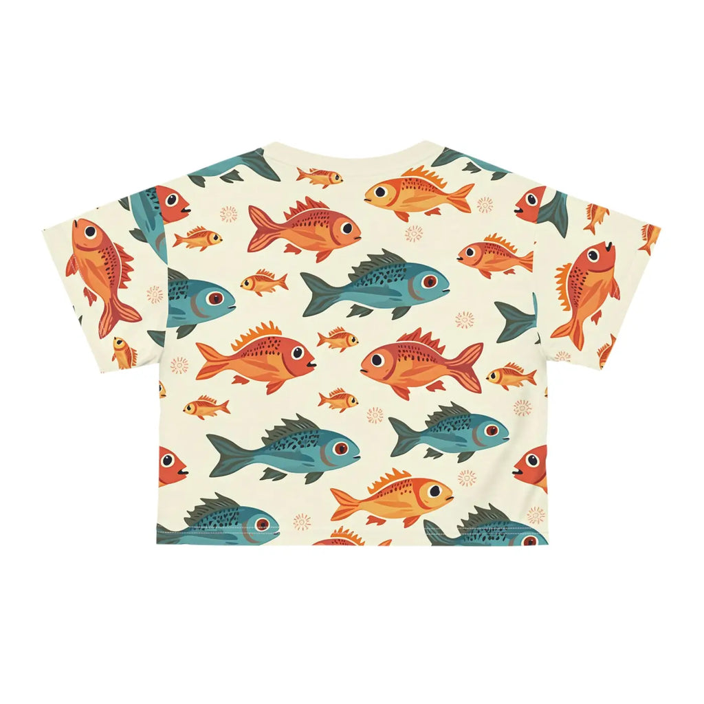 Colorful Fishes Print Crop Tee - Trendy Fashion - DipaliZ