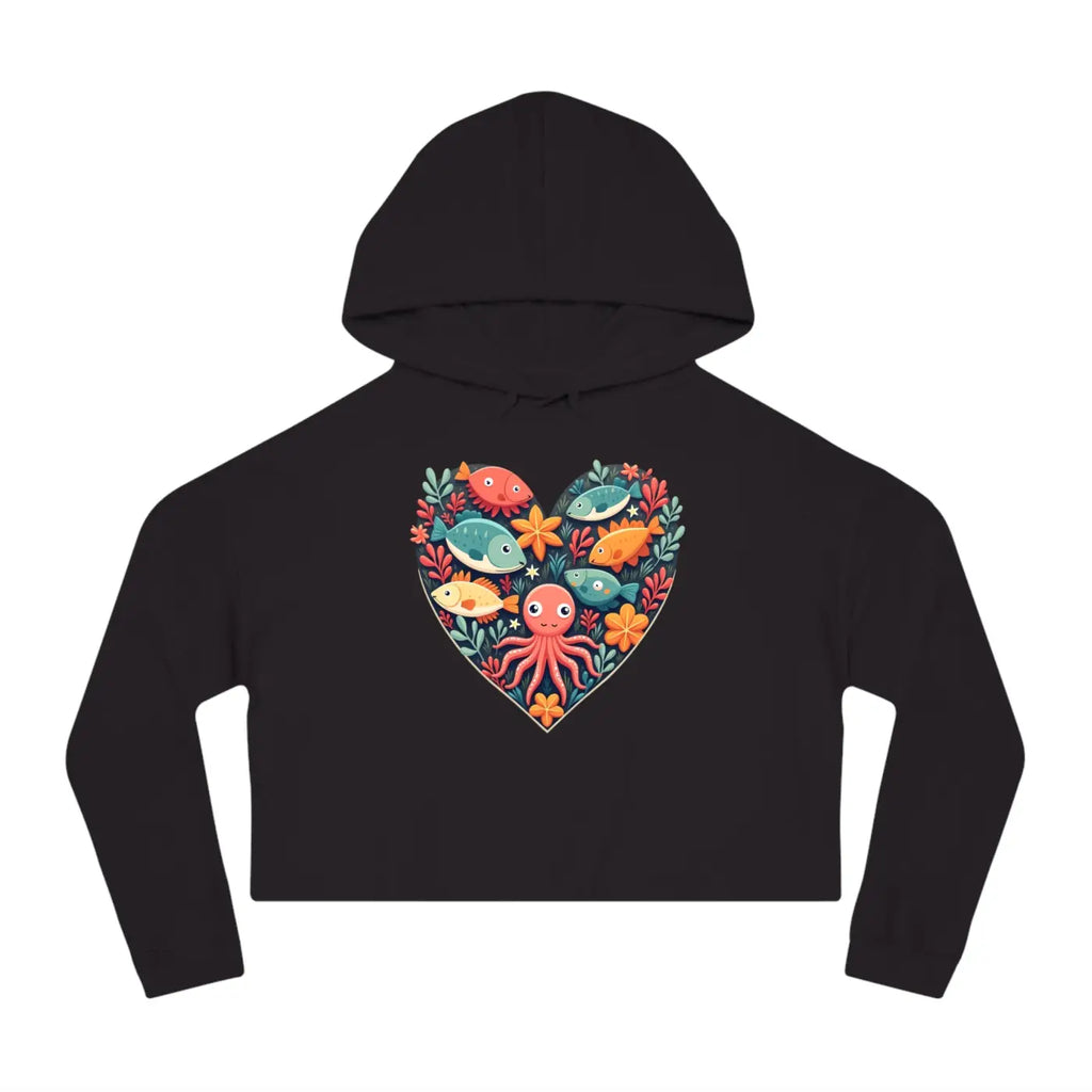 Colorful Heart Fishes Cropped Hoodie - Vibrant Print - DipaliZ