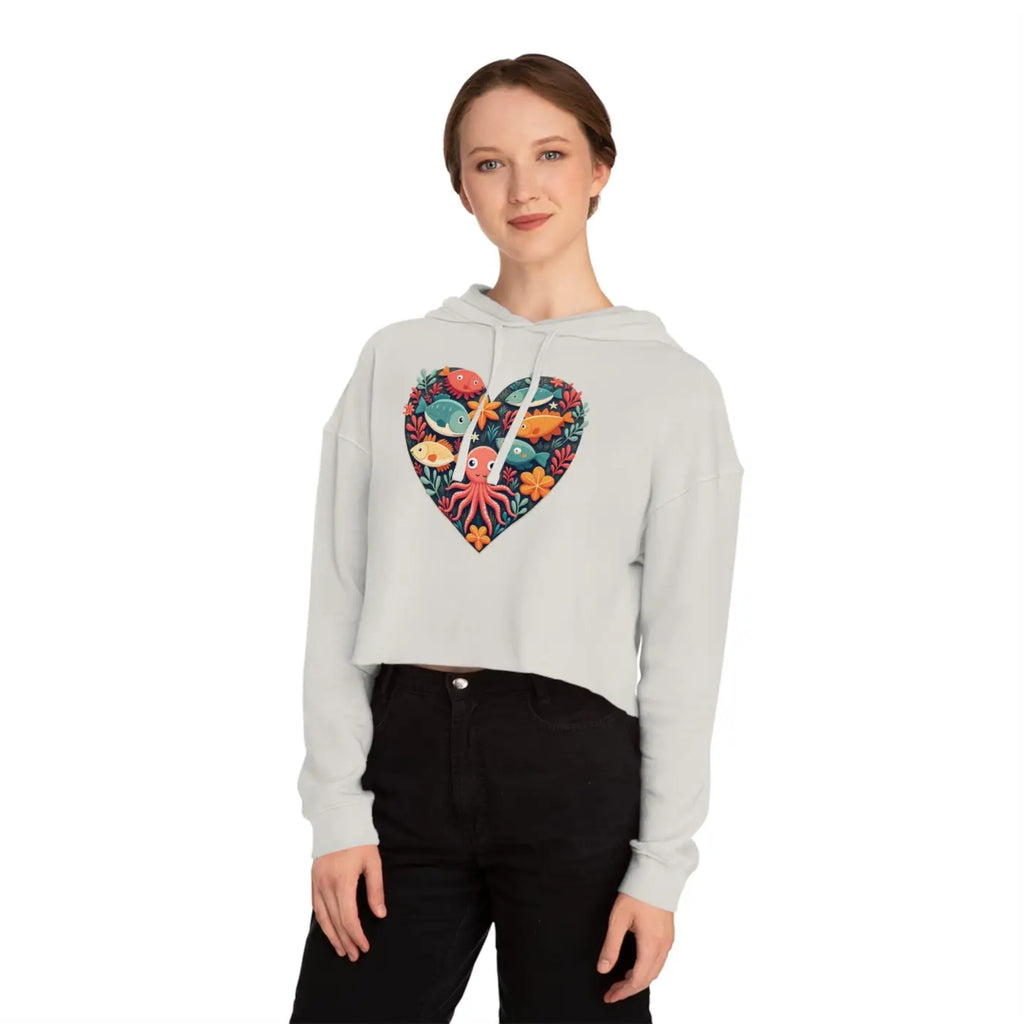 Colorful Heart Fishes Cropped Hoodie - Vibrant Print - DipaliZ