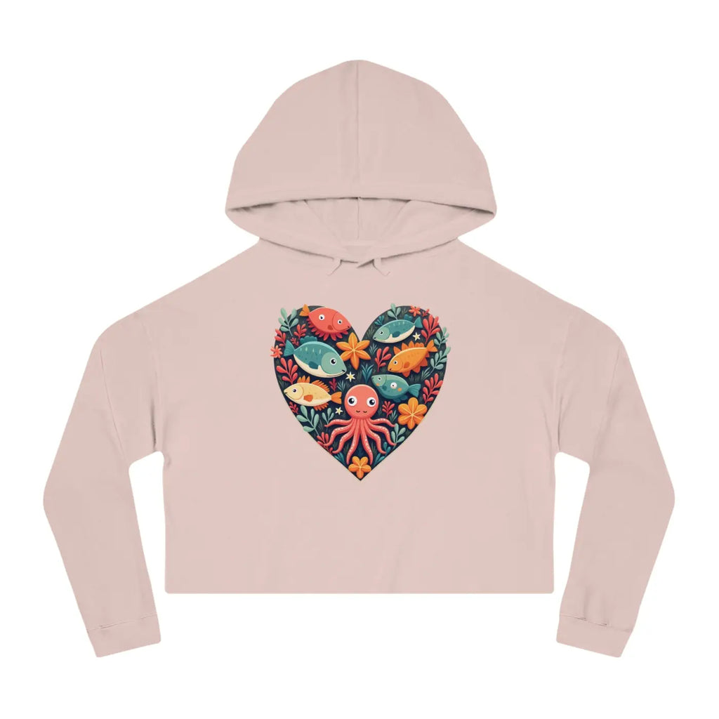 Colorful Heart Fishes Cropped Hoodie - Vibrant Print - DipaliZ