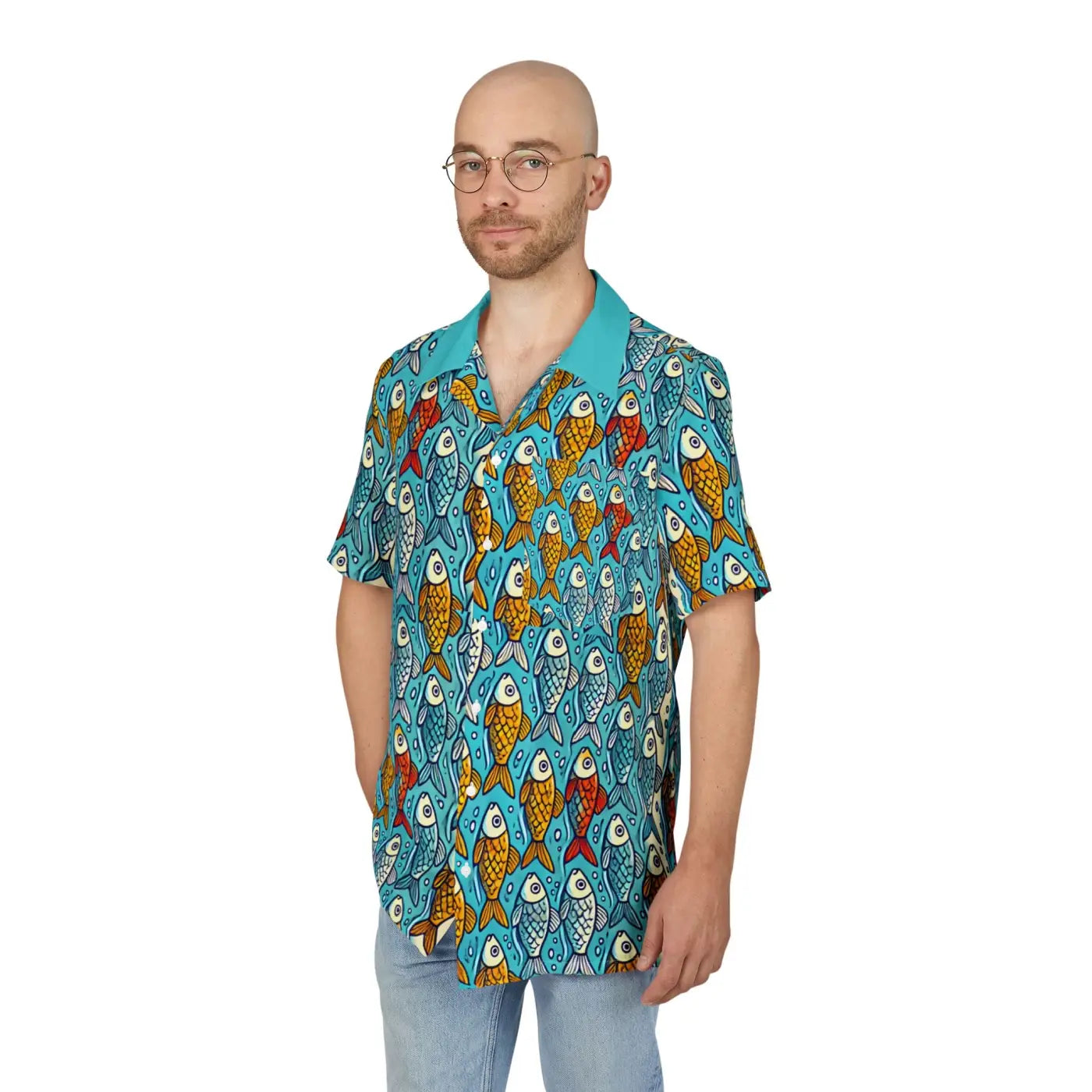 Hawaiian Button-Down Shirt - Colorful Fishes Pattern Design - DipaliZ