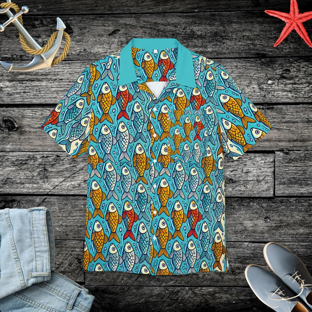 Hawaiian Button-Down Shirt - Colorful Fishes Pattern Design - DipaliZ