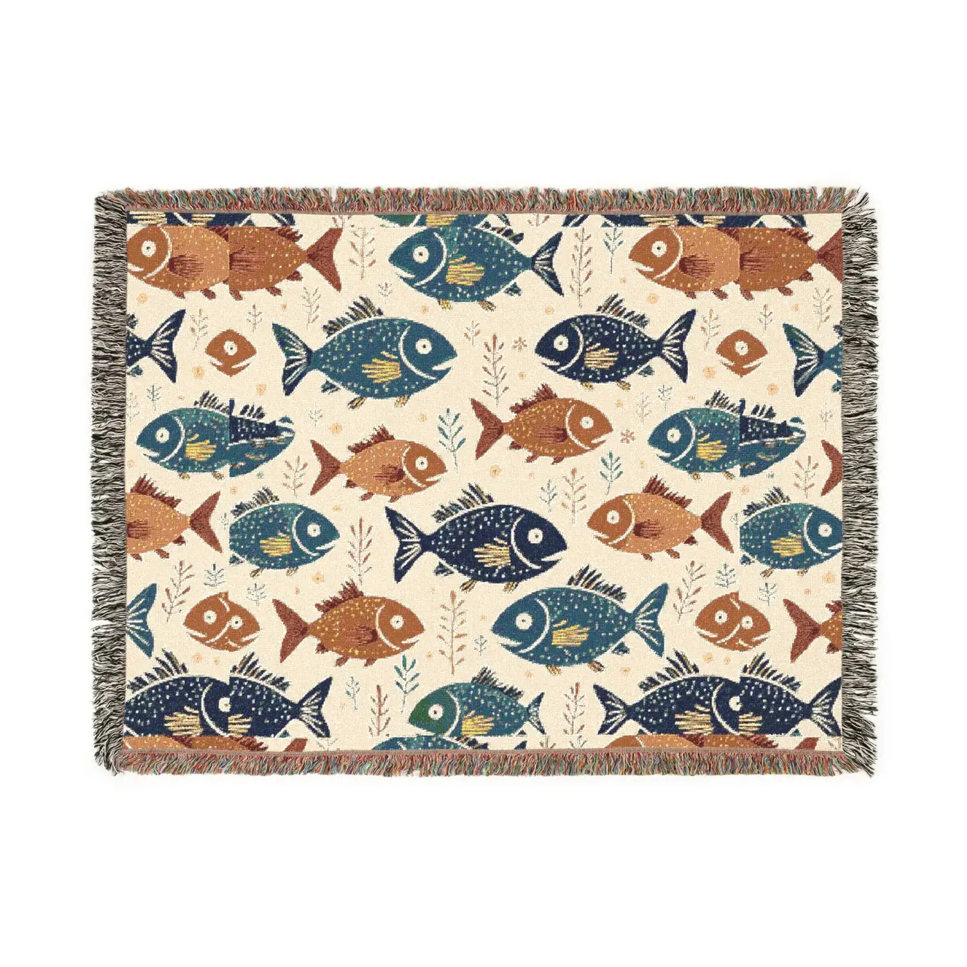 Vibrant Colorful Fishes Woven Blanket - Wall Tapestry Art - DipaliZ