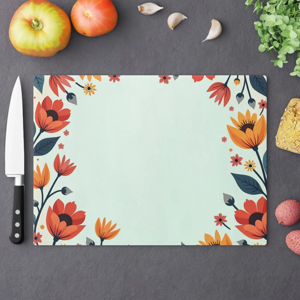 Colorful Flowers Cutting Board - Durable Tempered Glass - DipaliZ