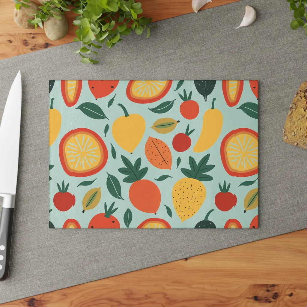 Colorful Fruit Glass Cutting Board - Food Lovers Kitchen Decor - DipaliZ