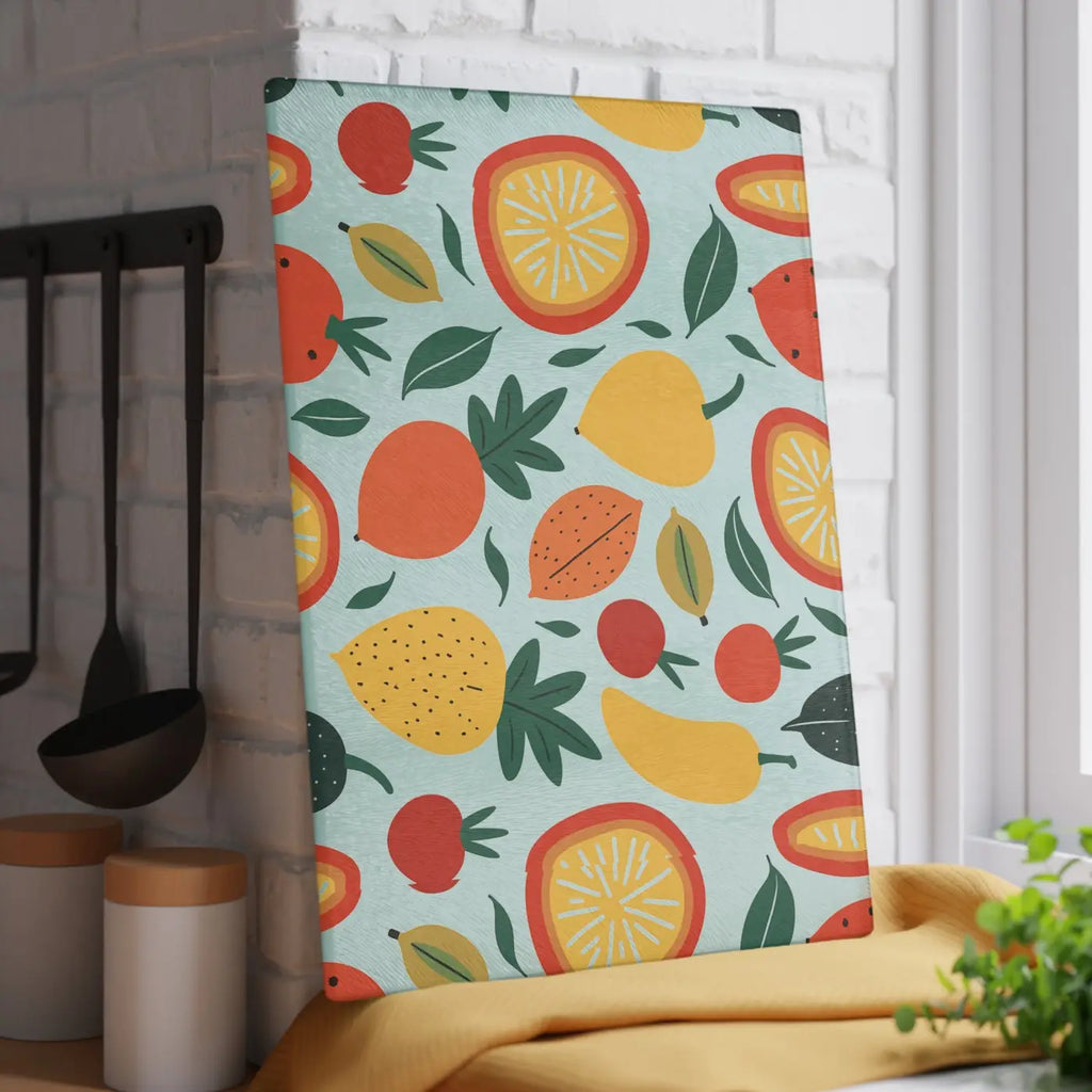 Colorful Fruit Glass Cutting Board - Food Lovers Kitchen Decor - DipaliZ