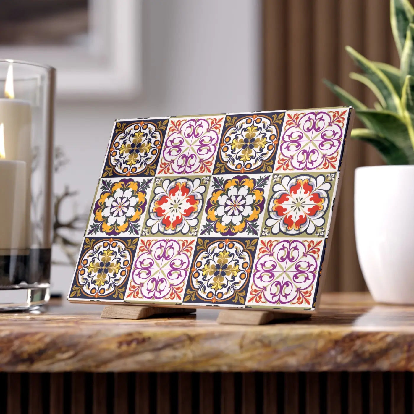 Vibrant Colorful Geometric Ceramic Photo Tiles - Wall Decor - DipaliZ