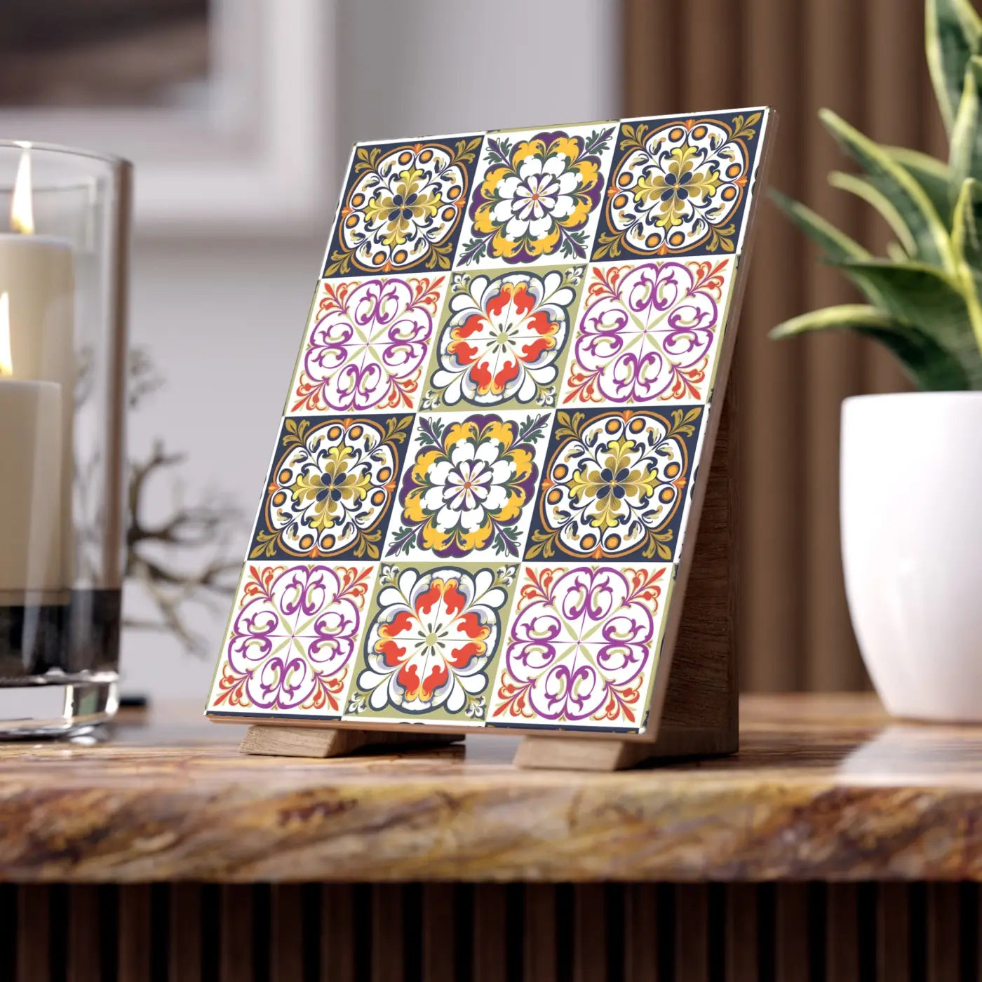Vibrant Colorful Geometric Ceramic Photo Tiles - Wall Decor - DipaliZ
