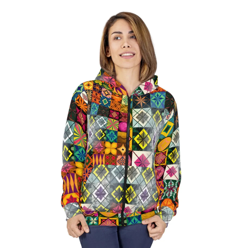 Vibrant Geometric Unisex Zip Hoodie - Bold Fusion - DipaliZ