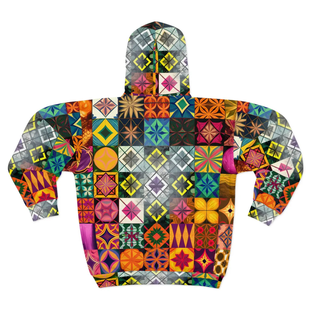 Vibrant Geometric Unisex Zip Hoodie - Bold Fusion - DipaliZ