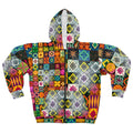 Vibrant Geometric Unisex Zip Hoodie - Bold Fusion - DipaliZ