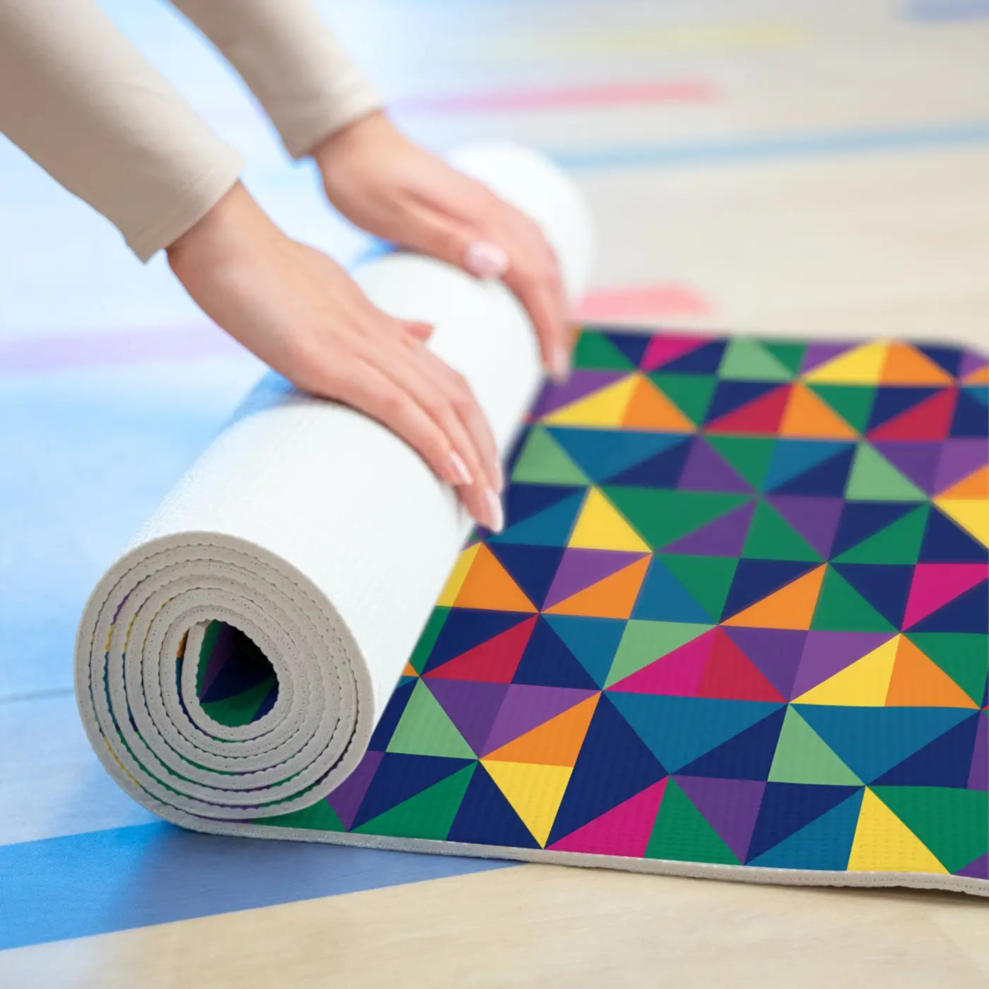 Colorful Geometric Foam Yoga Mat - Triangle Design - DipaliZ