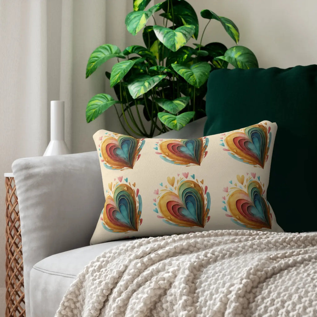 Colorful Hearts Throw Pillow - Spun Polyester Lumbar - DipaliZ