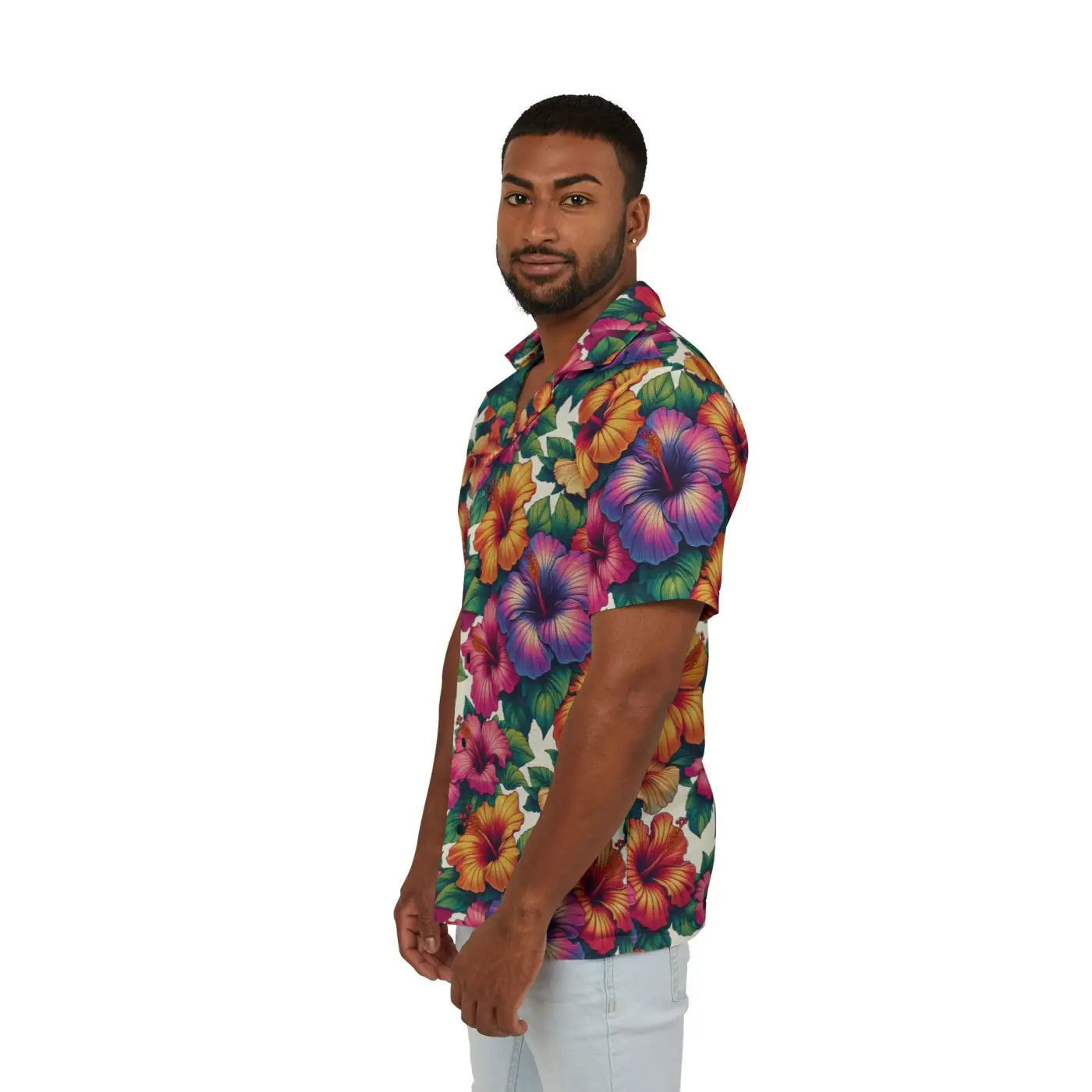 Hawaiian Camp Shirt - Vibrant Hibiscus Flowers - DipaliZ