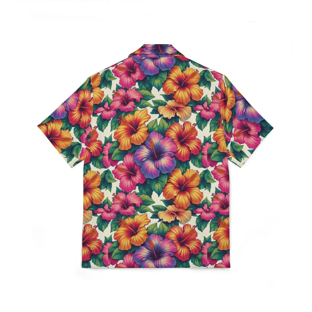 Hawaiian Camp Shirt - Vibrant Hibiscus Flowers - DipaliZ