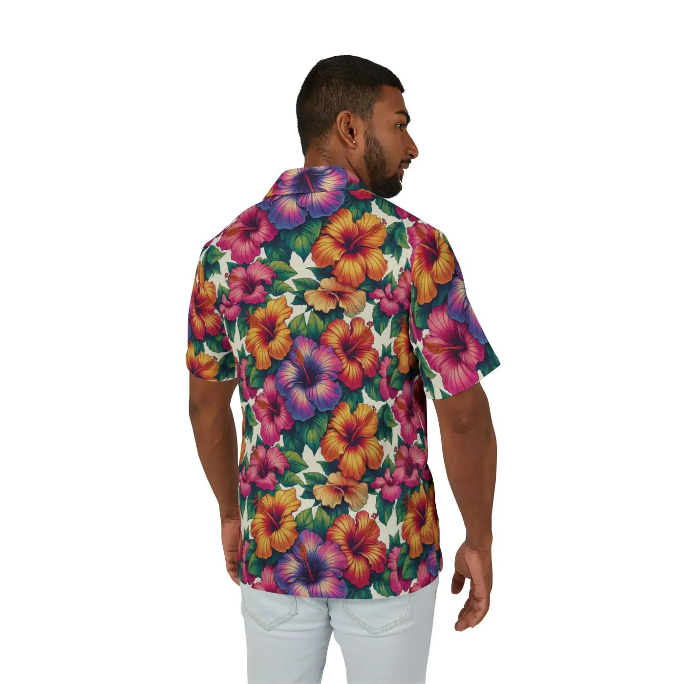 Hawaiian Camp Shirt - Vibrant Hibiscus Flowers - DipaliZ