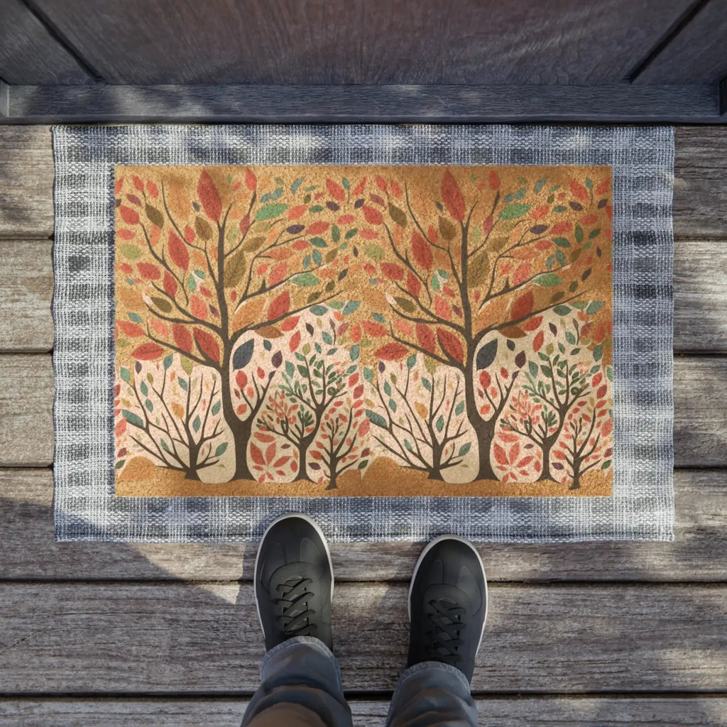 Colorful Leaves Doormat - Autumn Trees and Wild Flowers - DipaliZ