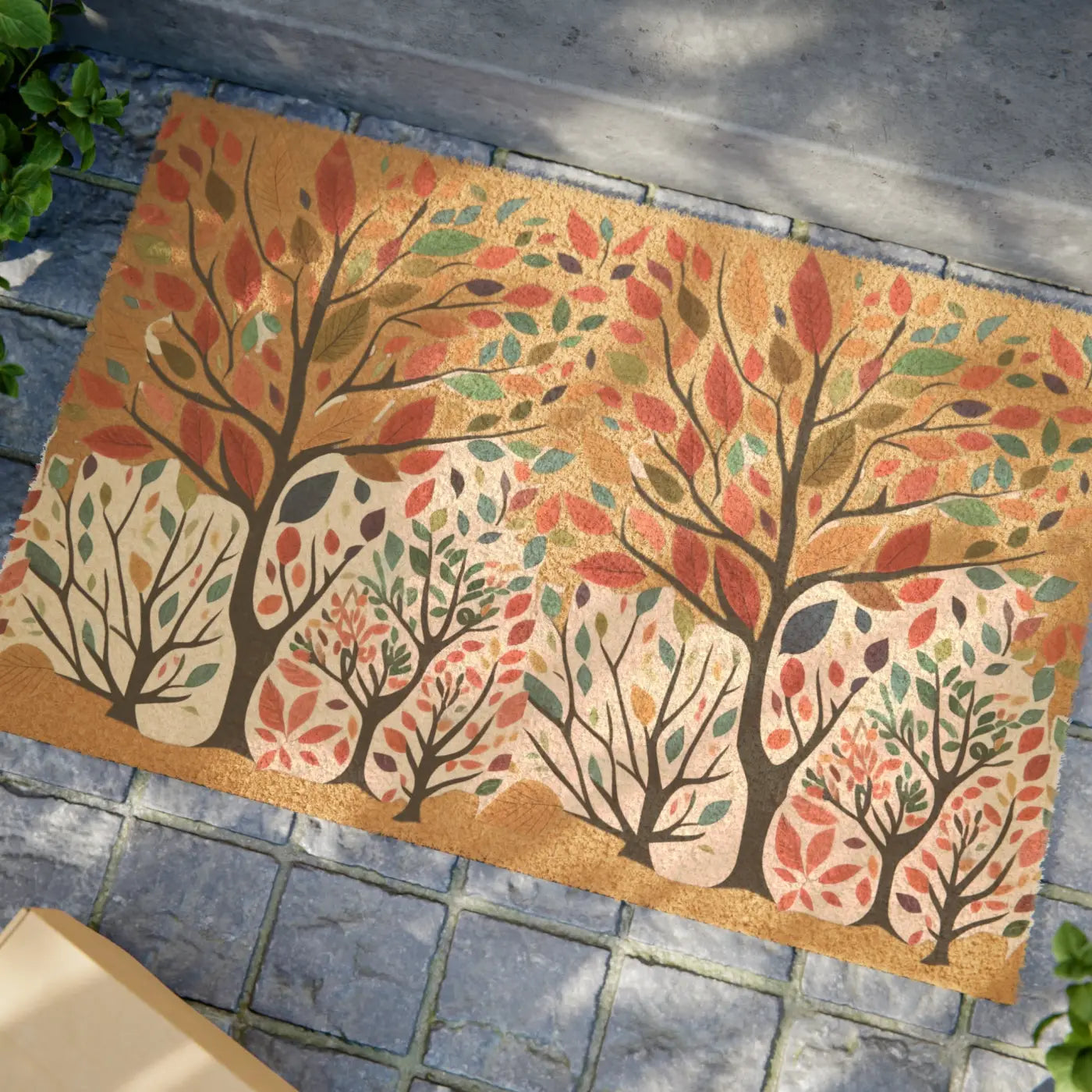 Colorful Leaves Doormat - Autumn Trees and Wild Flowers - DipaliZ