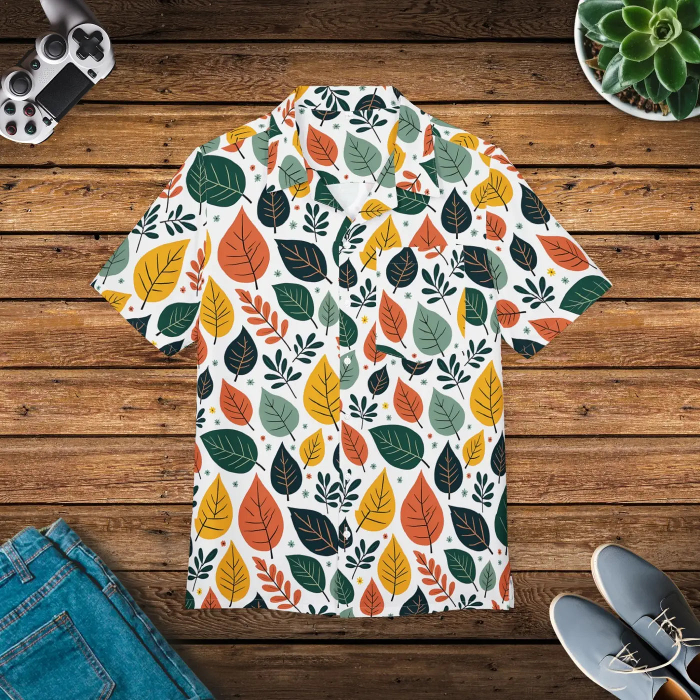 Vibrant Unisex Hawaiian Shirt - Colorful Leaves Design - DipaliZ
