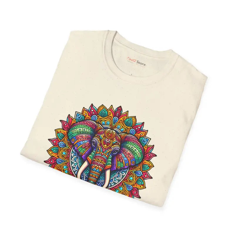 Colorful Mandal Art Softstyle T Shirt - Bold Elephant Design - DipaliZ