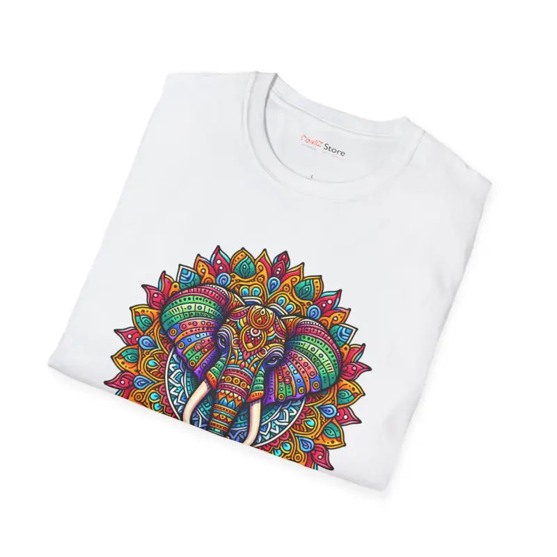 Colorful Mandal Art Softstyle T Shirt - Bold Elephant Design - DipaliZ