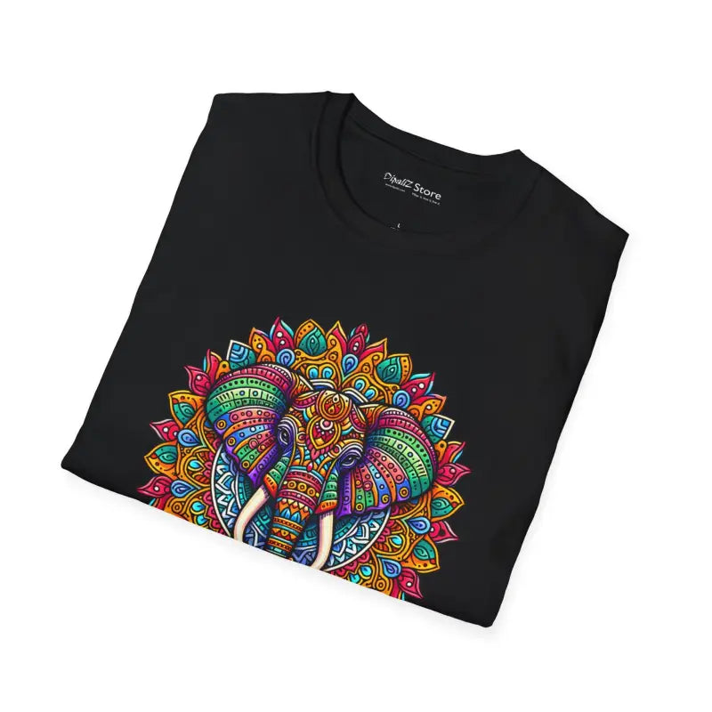 Colorful Mandal Art Softstyle T Shirt - Bold Elephant Design - DipaliZ