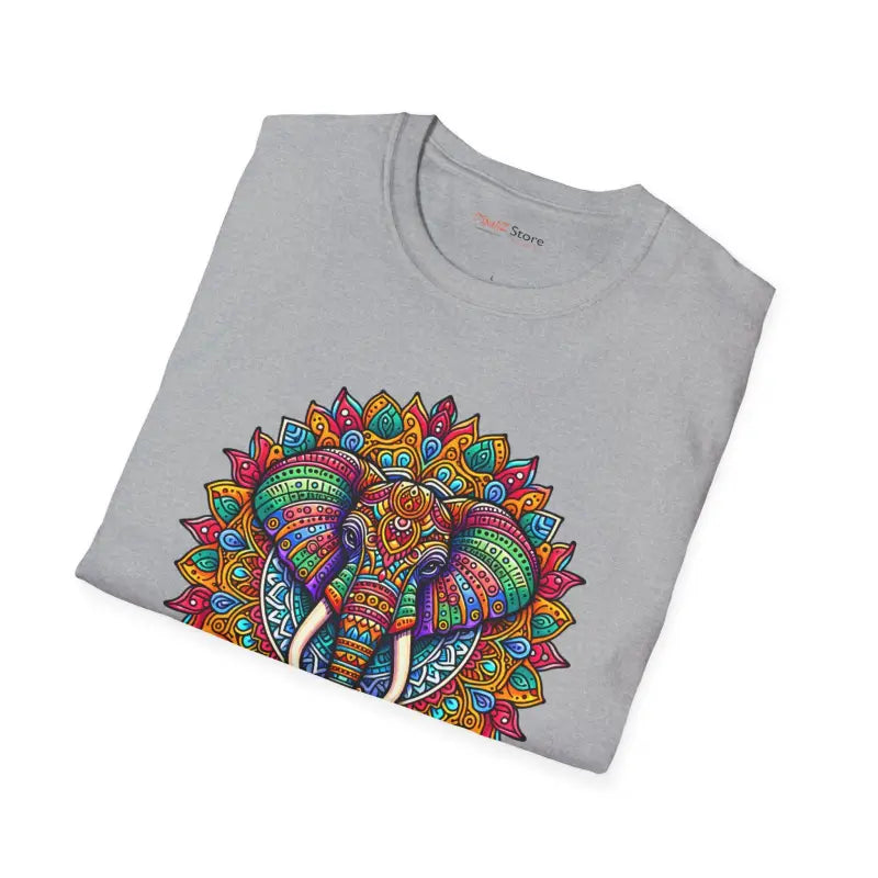 Colorful Mandal Art Softstyle T Shirt - Bold Elephant Design - DipaliZ
