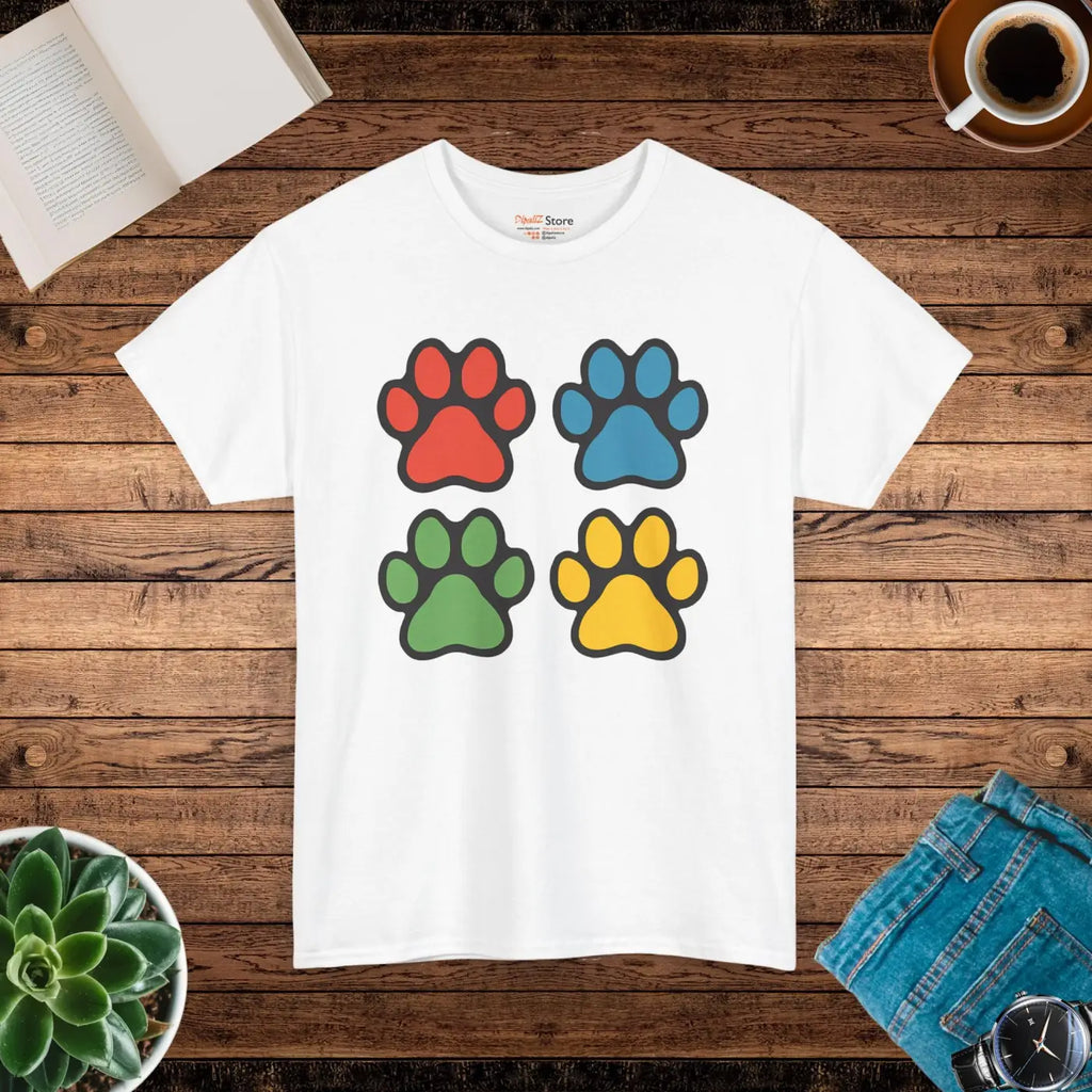 Paw Print Unisex Heavy Cotton Tee - Colorful Design - DipaliZ