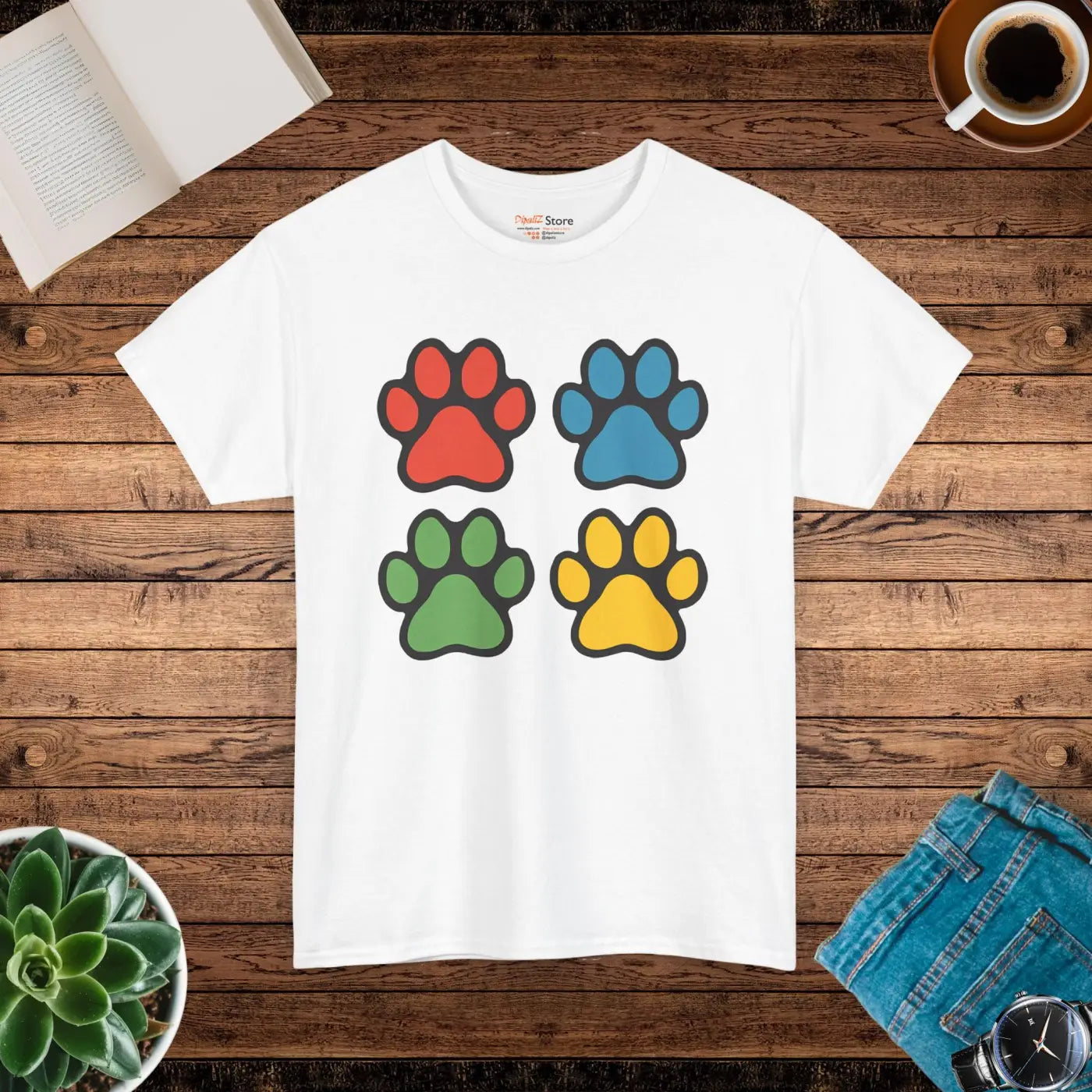 Paw Print Unisex Heavy Cotton Tee - Colorful Design - DipaliZ