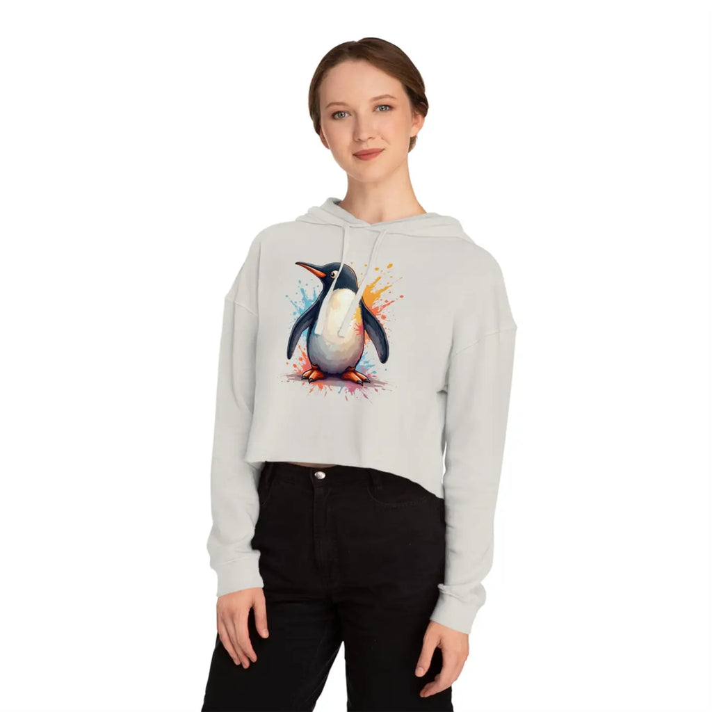 Colorful Penguin Cropped Hooded Sweatshirt - Featherlight - DipaliZ