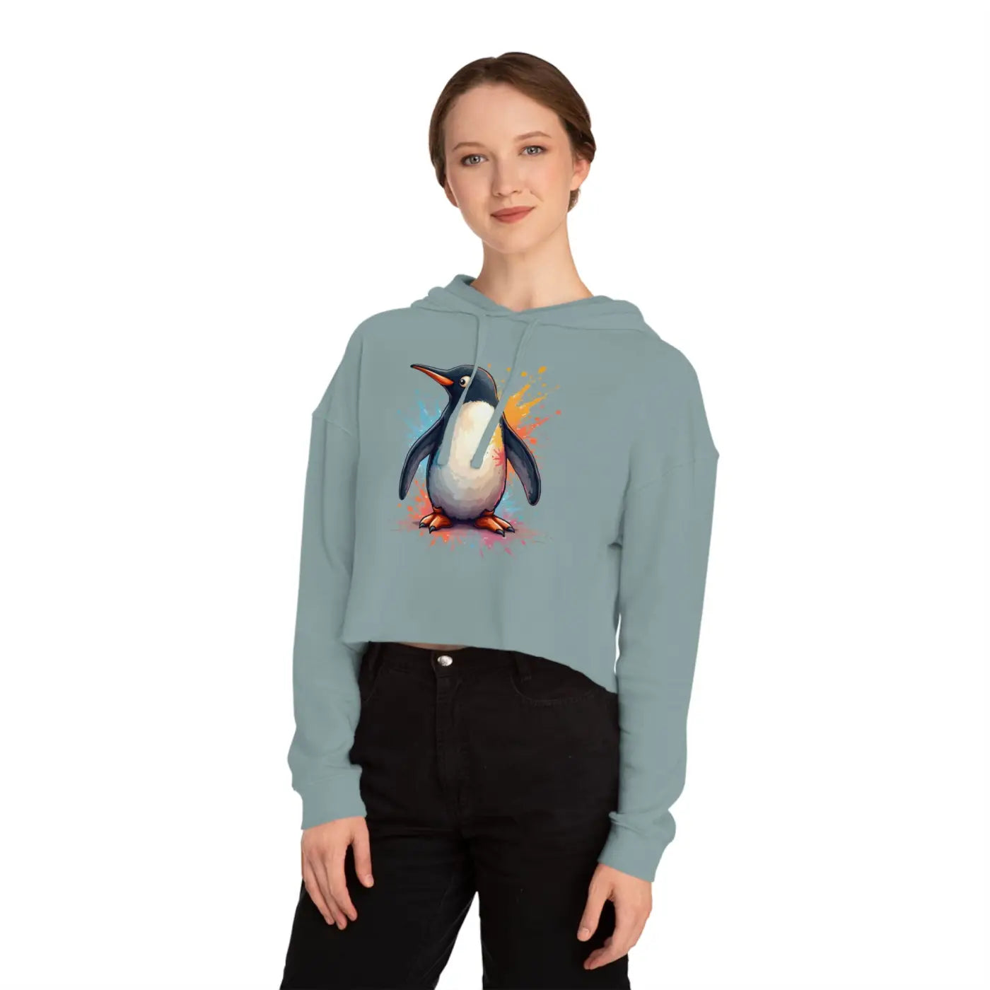 Colorful Penguin Cropped Hooded Sweatshirt - Featherlight - DipaliZ