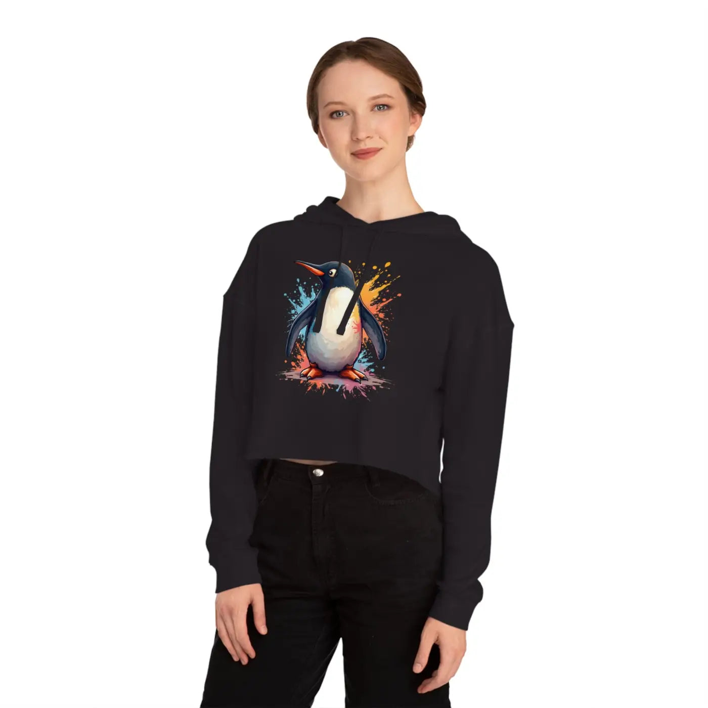 Colorful Penguin Cropped Hooded Sweatshirt - Featherlight - DipaliZ